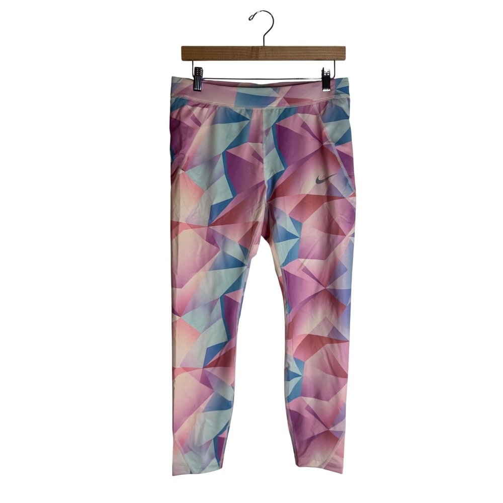 Nike Running Leggings Womens Geometric Prism Pink Blue Size L